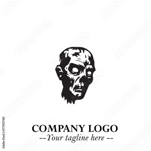 Head of Zombie Logo Symbol in Black on the White Background with Horror Minimal Vector Design