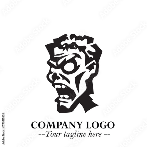 Head of Zombie Logo Symbol in Black on the White Background with Horror Minimal Vector Design
