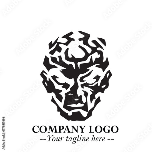 Head of Zombie Logo Symbol in Black on the White Background with Horror Minimal Vector Design