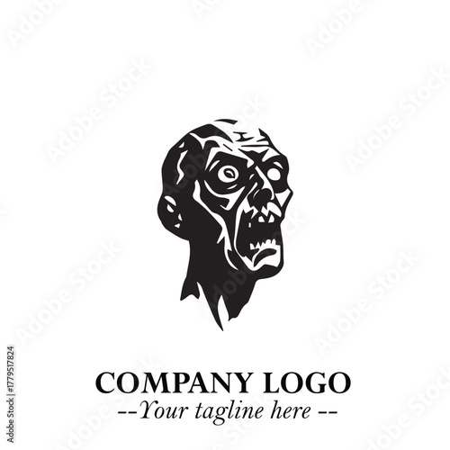 Head of Zombie Logo Symbol in Black on the White Background with Horror Minimal Vector Design