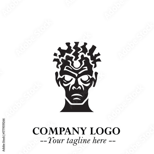 Head of Zombie Logo Symbol in Black on the White Background with Horror Minimal Vector Design