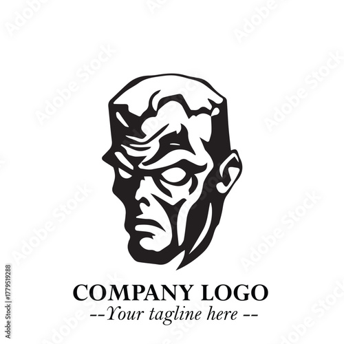 Head of Zombie Logo Symbol in Black on the White Background with Horror Minimal Vector Design