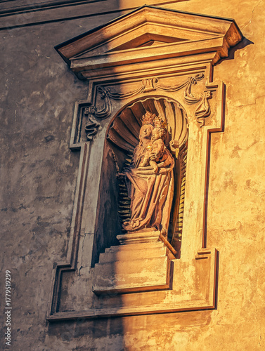 Beautiful view of ancient buildings and red roofs in Prague, Czech Republic