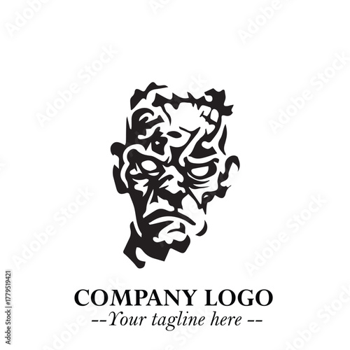 Head of Zombie Logo Symbol in Black on the White Background with Horror Minimal Vector Design