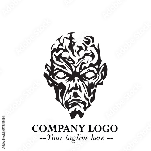 Head of Zombie Logo Symbol in Black on the White Background with Horror Minimal Vector Design