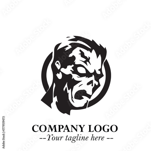 Head of Zombie Logo Symbol in Black on the White Background with Horror Minimal Vector Design
