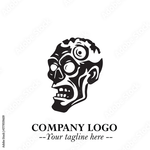 Head of Zombie Logo Symbol in Black on the White Background with Horror Minimal Vector Design