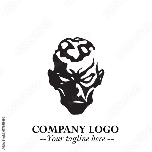 Head of Zombie Logo Symbol in Black on the White Background with Horror Minimal Vector Design