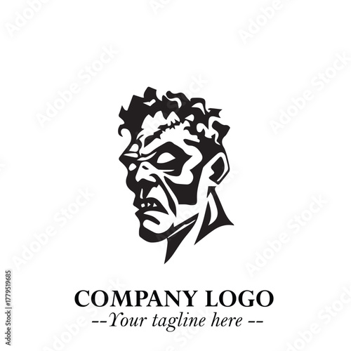 Head of Zombie Logo Symbol in Black on the White Background with Horror Minimal Vector Design
