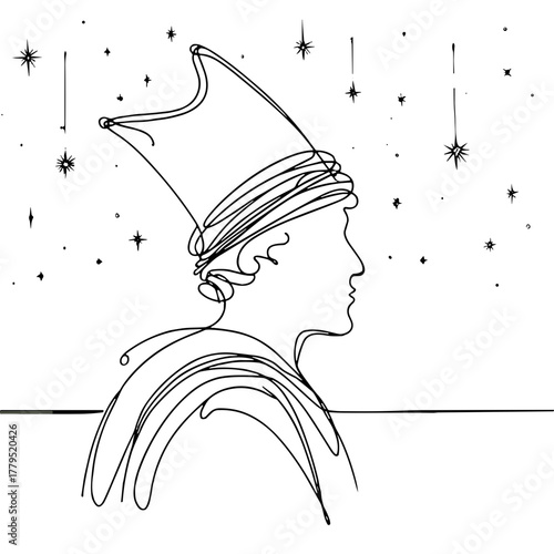 The outline of the Magi against the background of a star Biblical Christmas Scenes outline / minimal linear vector