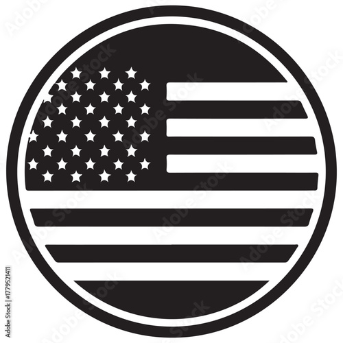 black and white american flag emblem