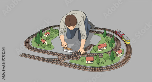 Person working on a model train set