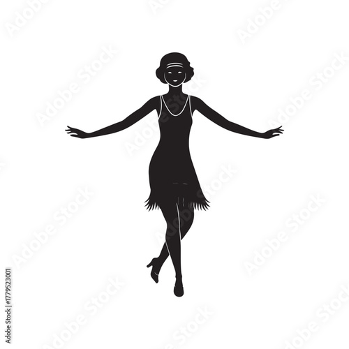 1920s Charleston Dancer silhouette vector black color white background (1).eps