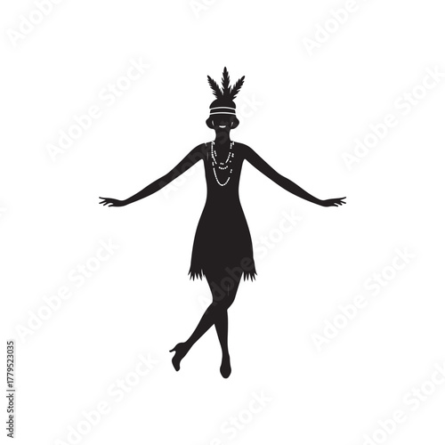 1920s Charleston Dancer silhouette vector black color white background (3).eps