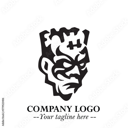 Head of Zombie Logo Symbol in Black on the White Background with Horror Minimal Vector Design
