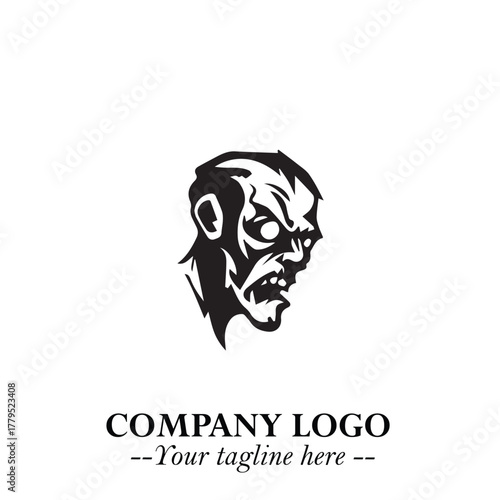 Head of Zombie Logo Symbol in Black on the White Background with Horror Minimal Vector Design