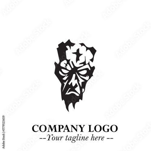 Head of Zombie Logo Symbol in Black on the White Background with Horror Minimal Vector Design