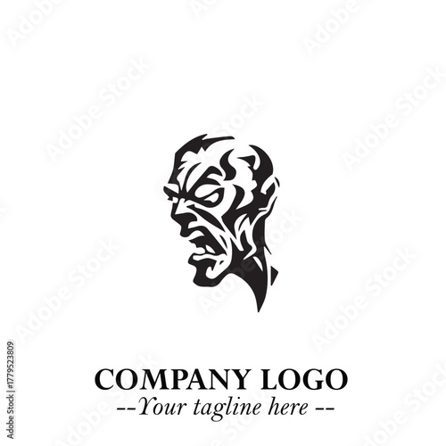Head of Zombie Logo Symbol in Black on the White Background with Horror Minimal Vector Design