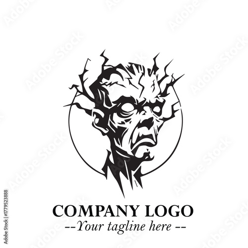 Head of Zombie Logo Symbol in Black on the White Background with Horror Minimal Vector Design