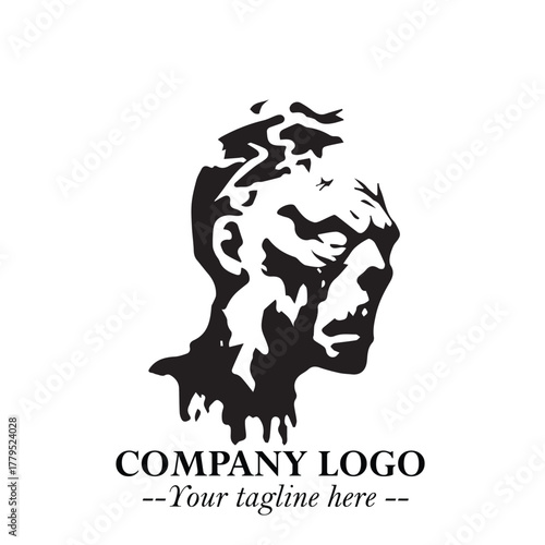 Head of Zombie Logo Symbol in Black on the White Background with Horror Minimal Vector Design