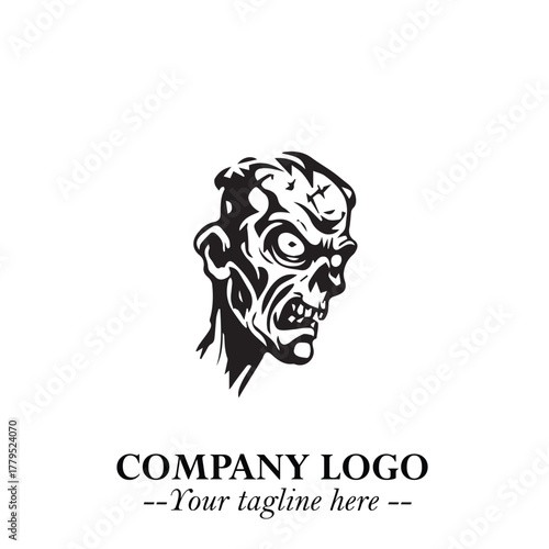 Head of Zombie Logo Symbol in Black on the White Background with Horror Minimal Vector Design