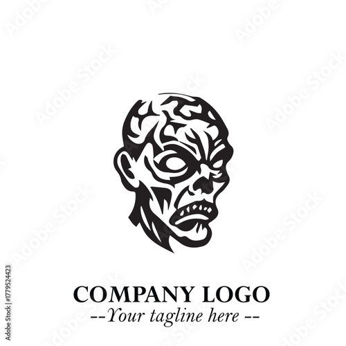 Head of Zombie Logo Symbol in Black on the White Background with Horror Minimal Vector Design