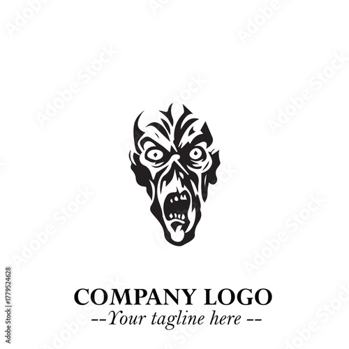 Head of Zombie Logo Symbol in Black on the White Background with Horror Minimal Vector Design