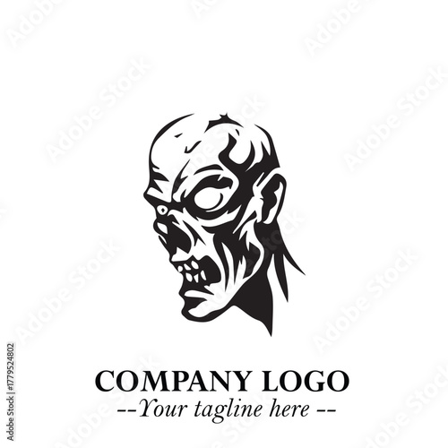 Head of Zombie Logo Symbol in Black on the White Background with Horror Minimal Vector Design