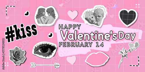 Happy valentines day february 14th with kiss hashtag rose lips and romantic images