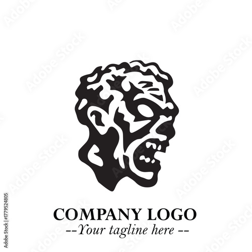 Head of Zombie Logo Symbol in Black on the White Background with Horror Minimal Vector Design