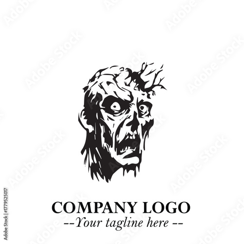 Head of Zombie Logo Symbol in Black on the White Background with Horror Minimal Vector Design
