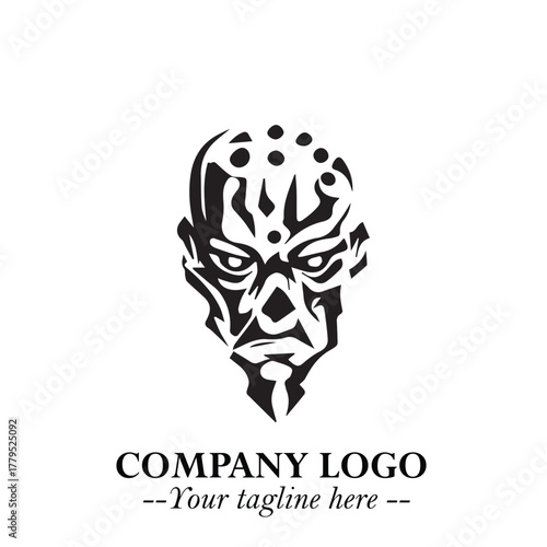 Head of Zombie Logo Symbol in Black on the White Background with Horror Minimal Vector Design
