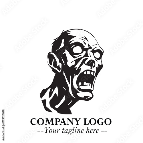 Head of Zombie Logo Symbol in Black on the White Background with Horror Minimal Vector Design