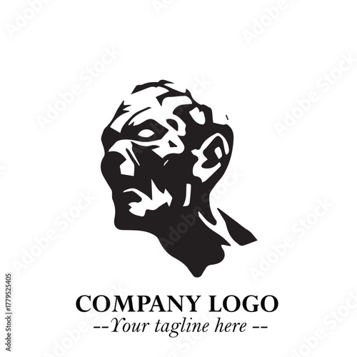 Head of Zombie Logo Symbol in Black on the White Background with Horror Minimal Vector Design