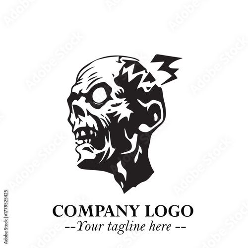 Head of Zombie Logo Symbol in Black on the White Background with Horror Minimal Vector Design