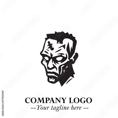Head of Zombie Logo Symbol in Black on the White Background with Horror Minimal Vector Design