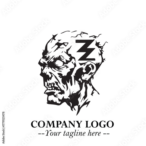 Head of Zombie Logo Symbol in Black on the White Background with Horror Minimal Vector Design