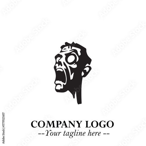 Head of Zombie Logo Symbol in Black on the White Background with Horror Minimal Vector Design