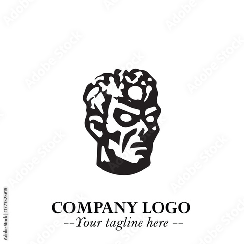 Head of Zombie Logo Symbol in Black on the White Background with Horror Minimal Vector Design