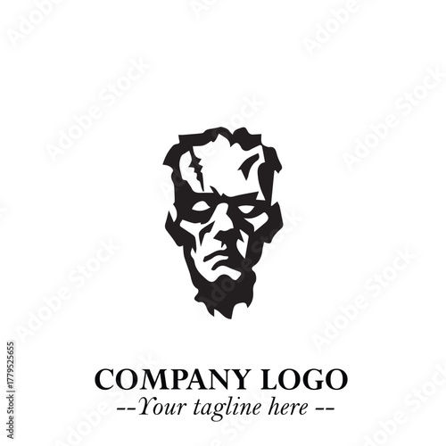 Head of Zombie Logo Symbol in Black on the White Background with Horror Minimal Vector Design