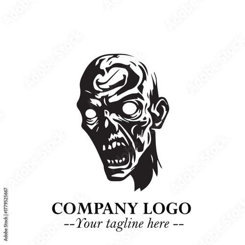 Head of Zombie Logo Symbol in Black on the White Background with Horror Minimal Vector Design