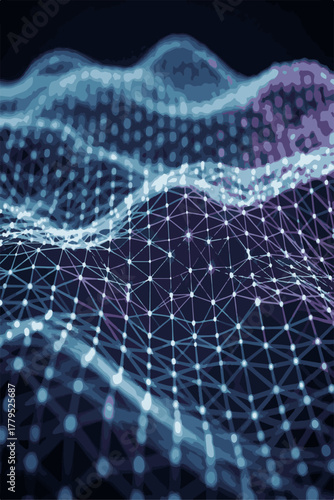 Futuristic Data Visualization of Neural Grid in Blue-Purple Gradient
