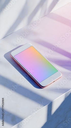 Digital transformation ecosystem - Modern Smartphone with Colorful Gradient Screen on Marble Surface - AI concept
