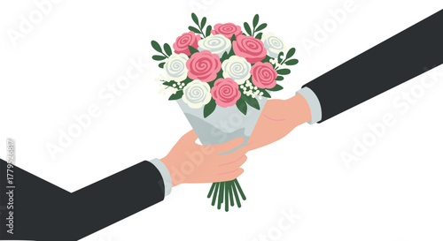 Elegant floral bouquet exchange minimalist flat design for celebrations and romance