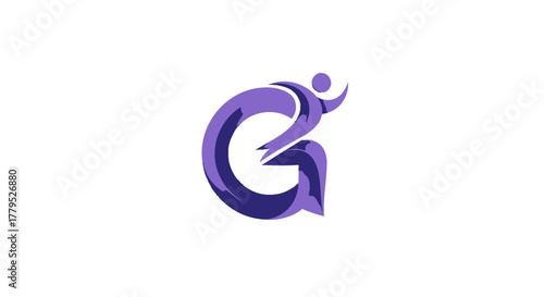 A modern, dynamic purple logo featuring the letter G combined with an abstract human figure in motion.