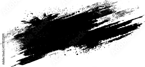 grunge ink brush stroke isolated on white background with organic splatter marks for artistic design
