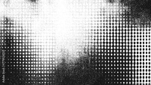monochrome splattered halftone texture pattern with light grunge dotted effect for retro graphic design