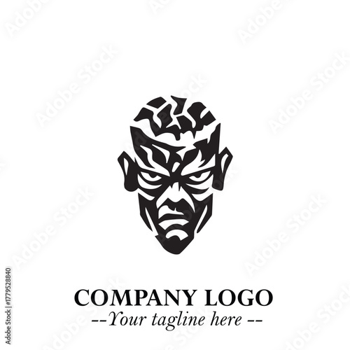 Head of Zombie Logo Symbol in Black on the White Background with Horror Minimal Vector Design