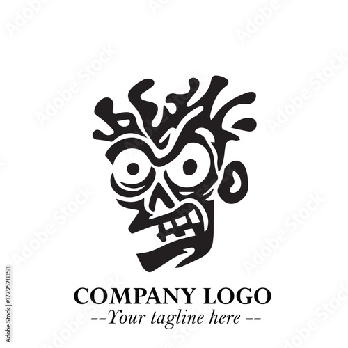 Head of Zombie Logo Symbol in Black on the White Background with Horror Minimal Vector Design