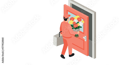 Couriers of joy flower delivery to your doorstep in isometric design